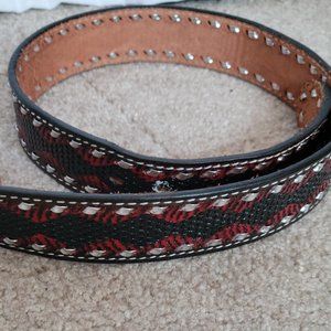 Black/red/silver leather belt